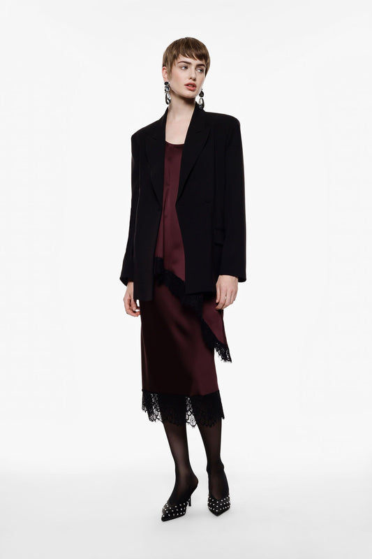 Gonna midi con bordo in pizzo e taglio dritto