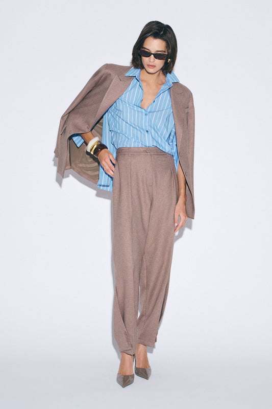 Pantaloni sartoriali ampi pinces chiusura frontale