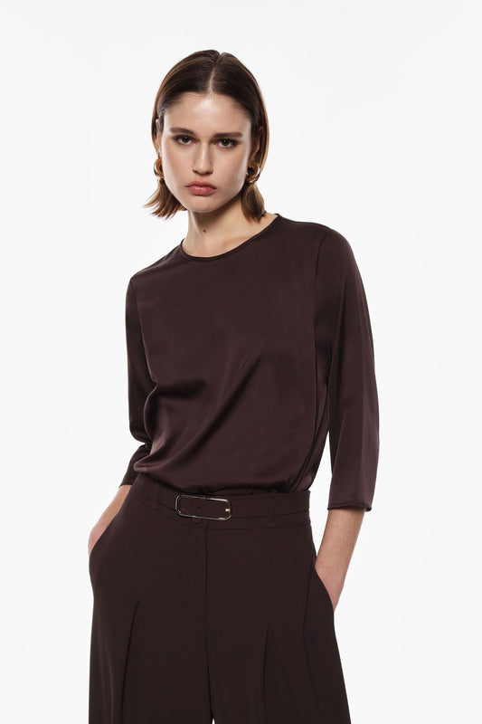Top regular fit manica tre quarti collo giro