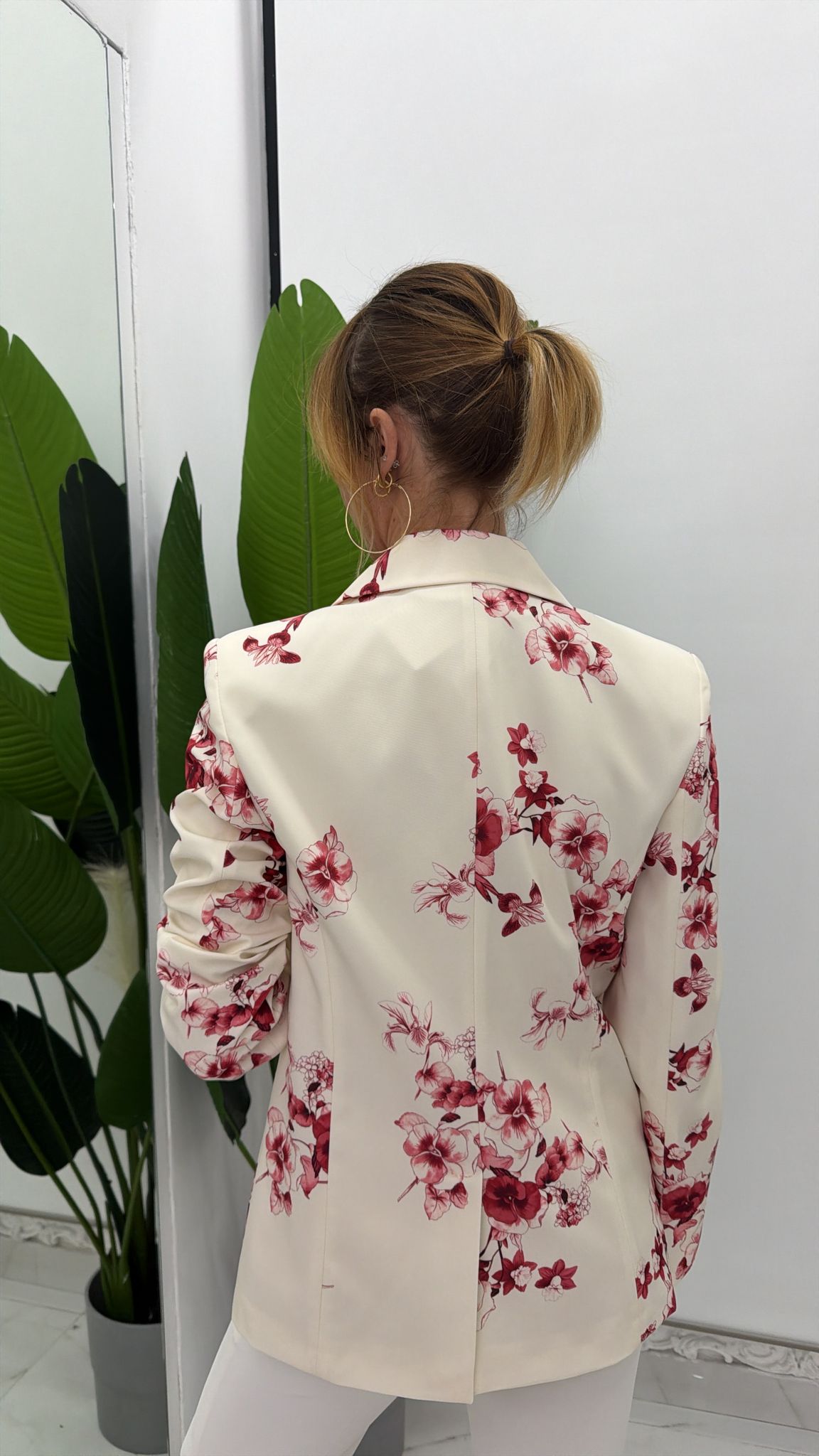Blazer doppiopetto stampa floreale tasche frontali