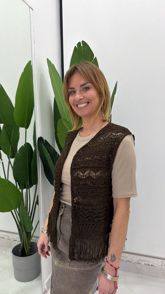 gilet fettuccia con frange