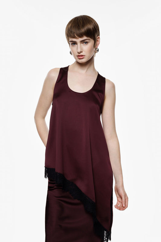 Top asimmetrico con bordo in pizzo