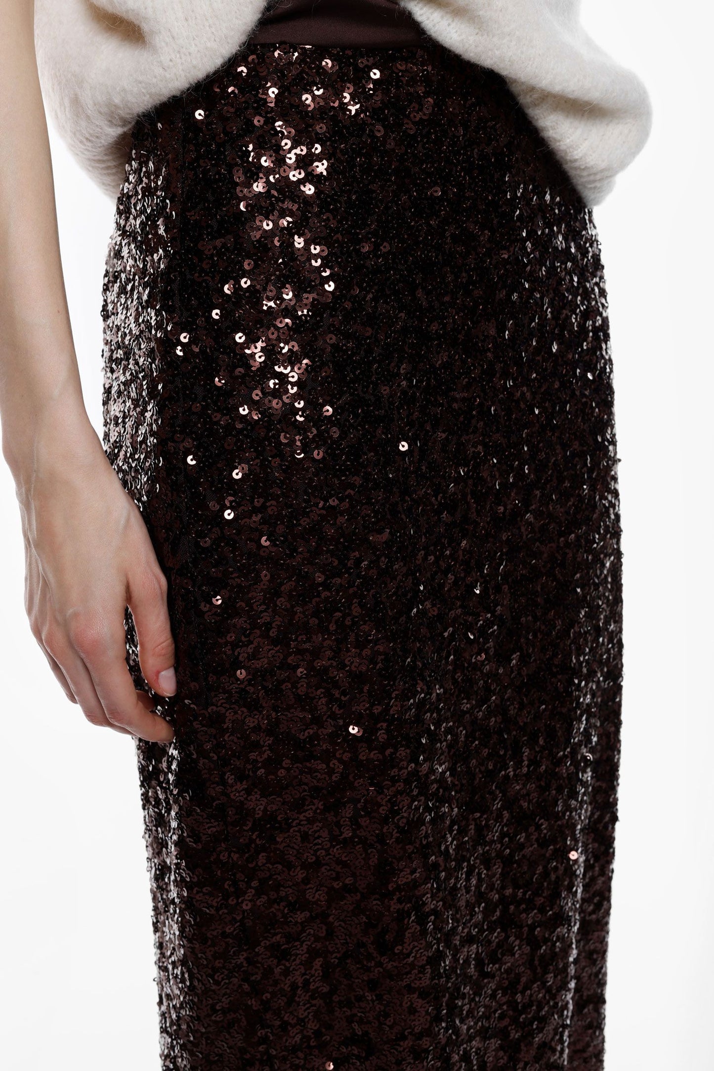 Gonna midi a vita alta con paillettes