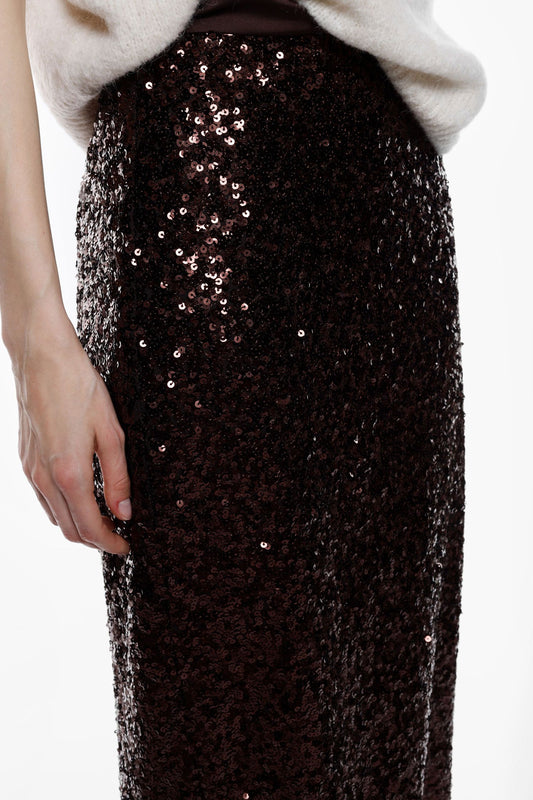 Gonna midi a vita alta con paillettes