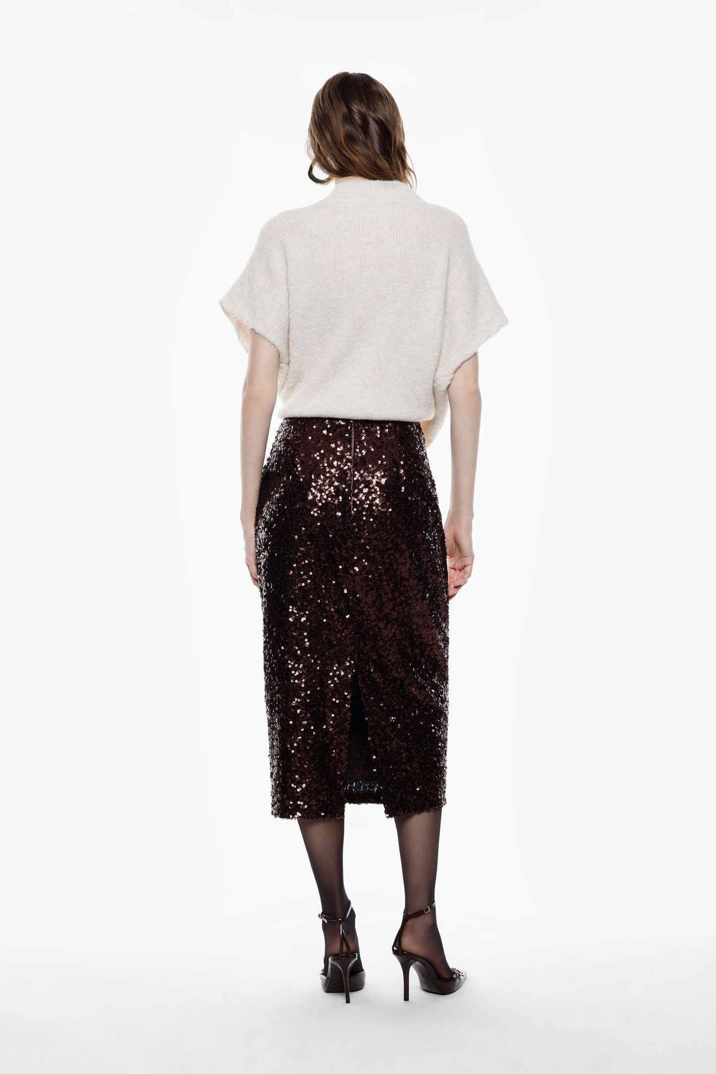 Gonna midi a vita alta con paillettes