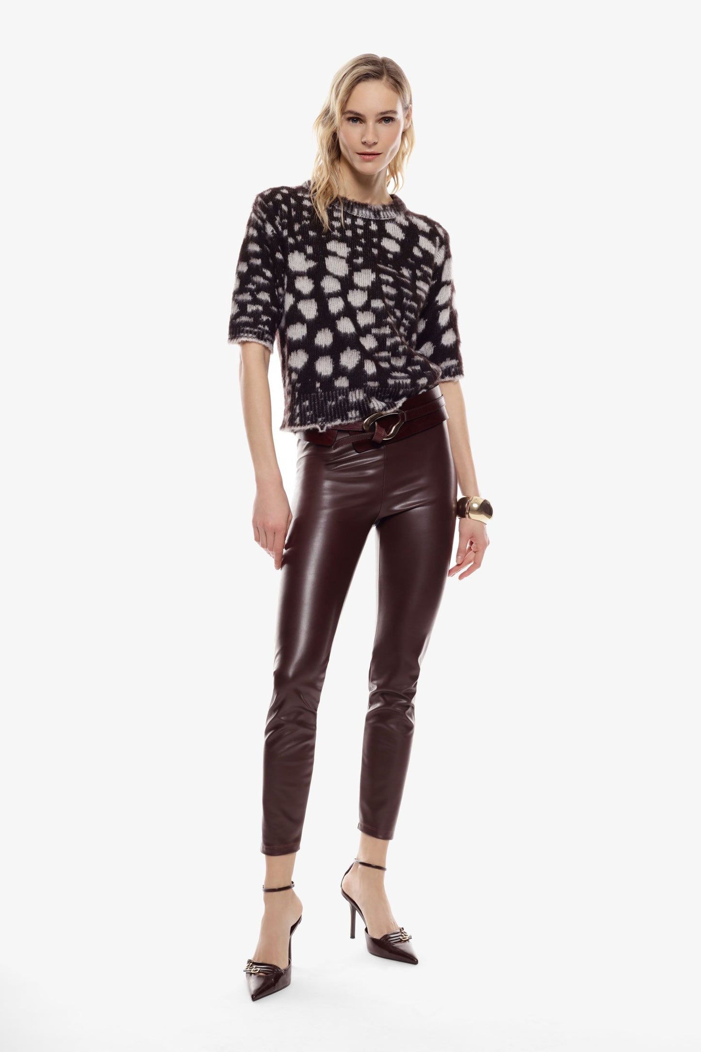 Trousers skinny fit vita alta effetto pelle
