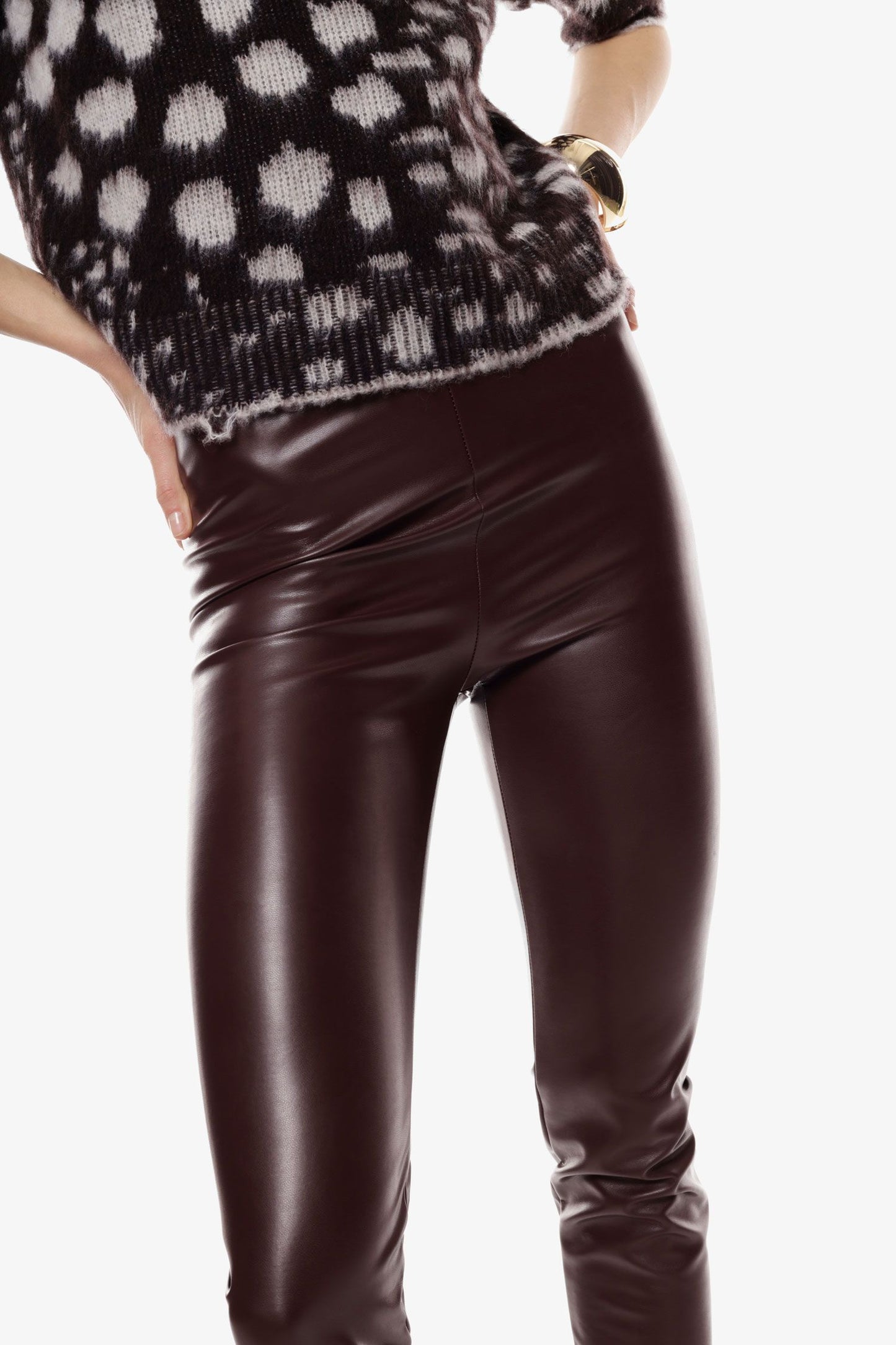 Trousers skinny fit vita alta effetto pelle