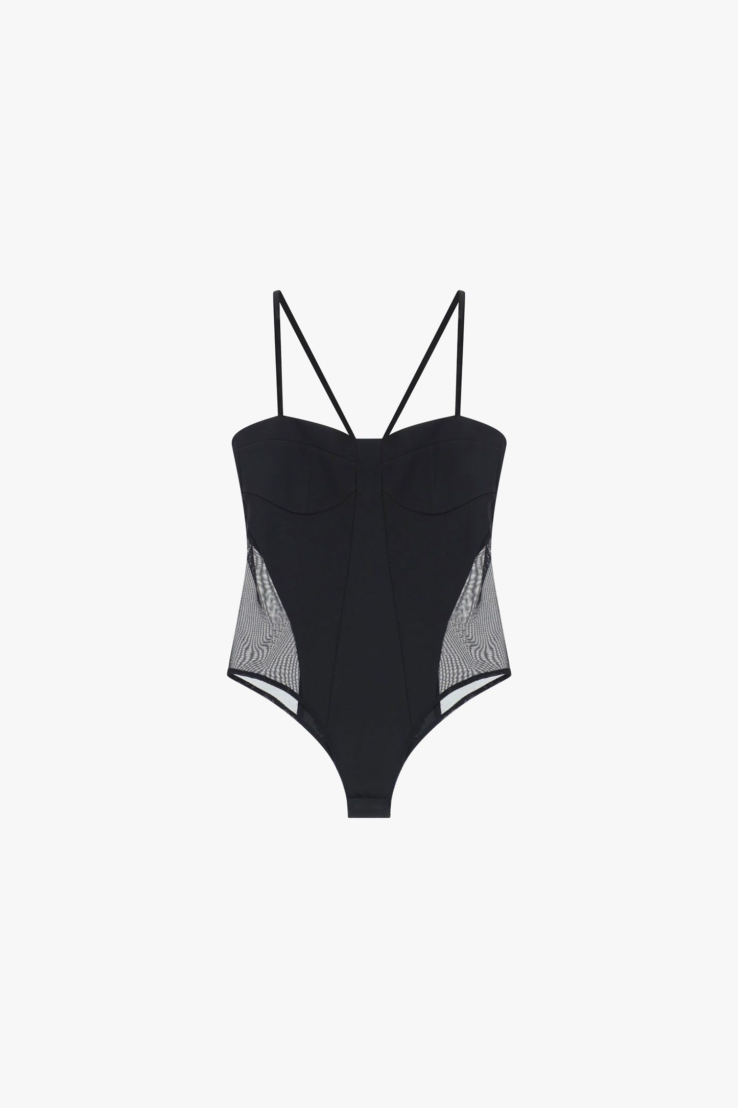 Body con spalline sottili e pannelli laterali in rete