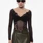 Body con maniche lunghe in tulle e pizzo
