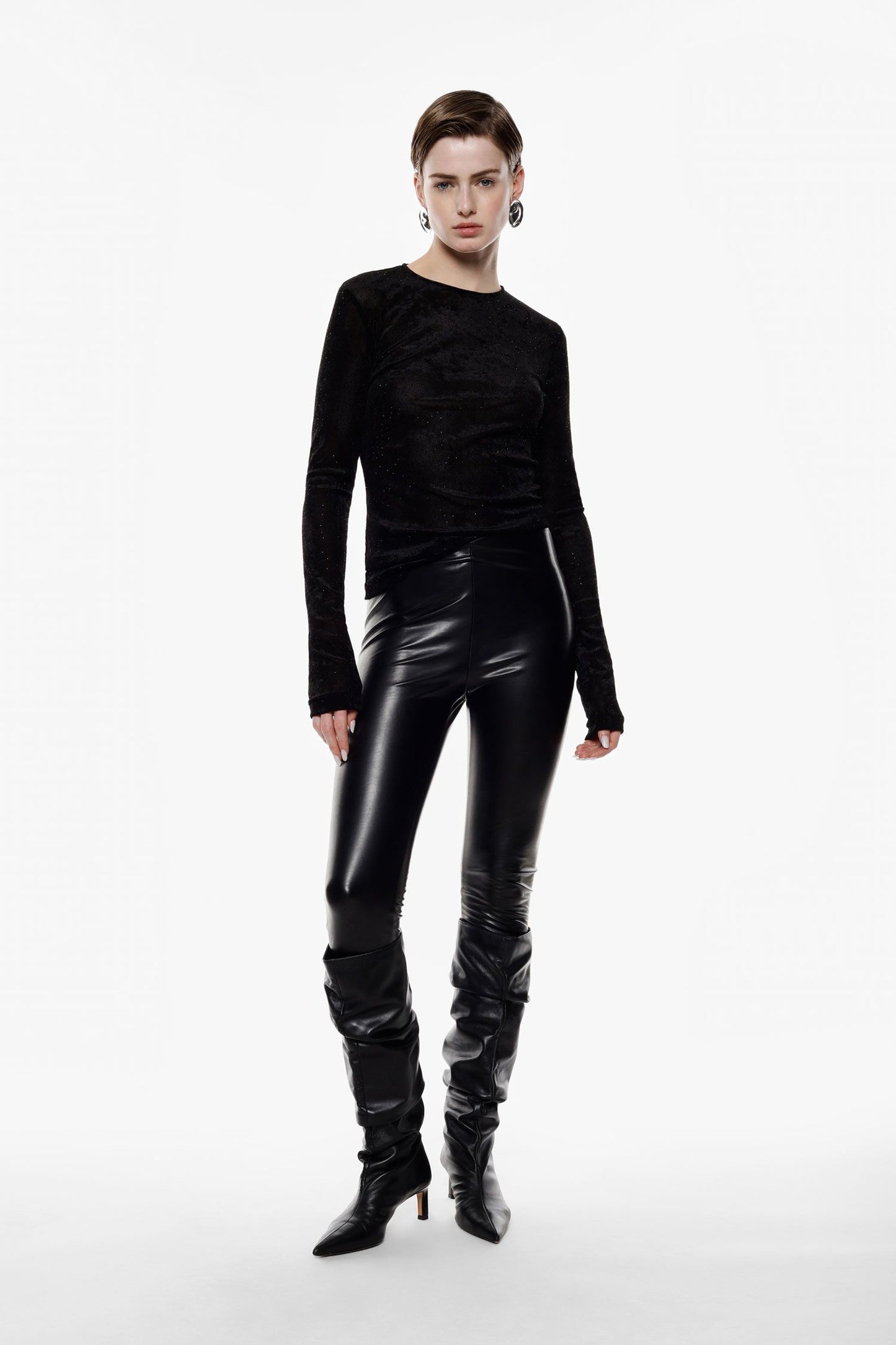 Trousers skinny fit vita alta effetto pelle