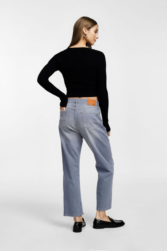 Jeans straight-leg a vita media con passanti