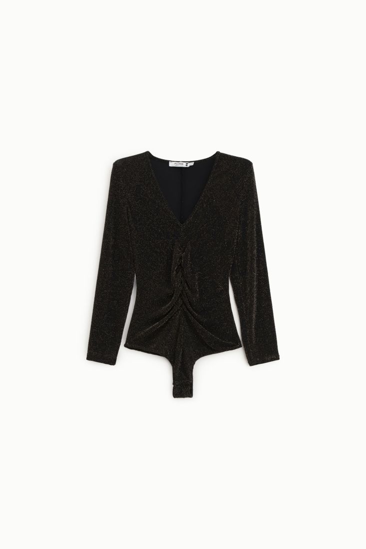Top aderente con scollo a v e maniche lunghe