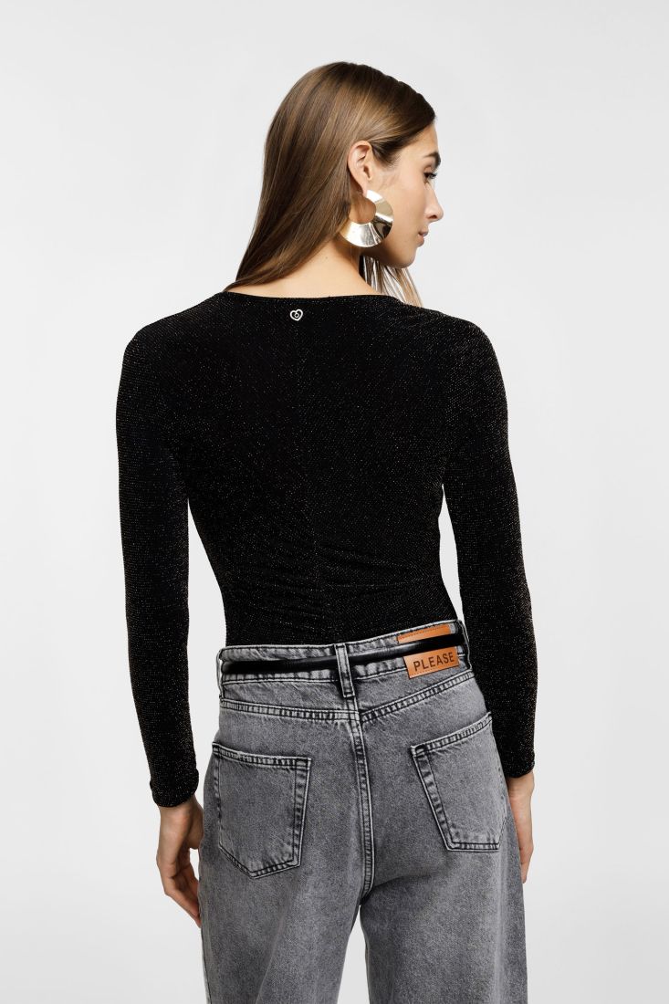 Top aderente con scollo a v e maniche lunghe