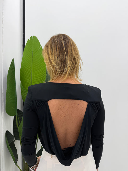 Top con maniche lunghe e scollo arricciato