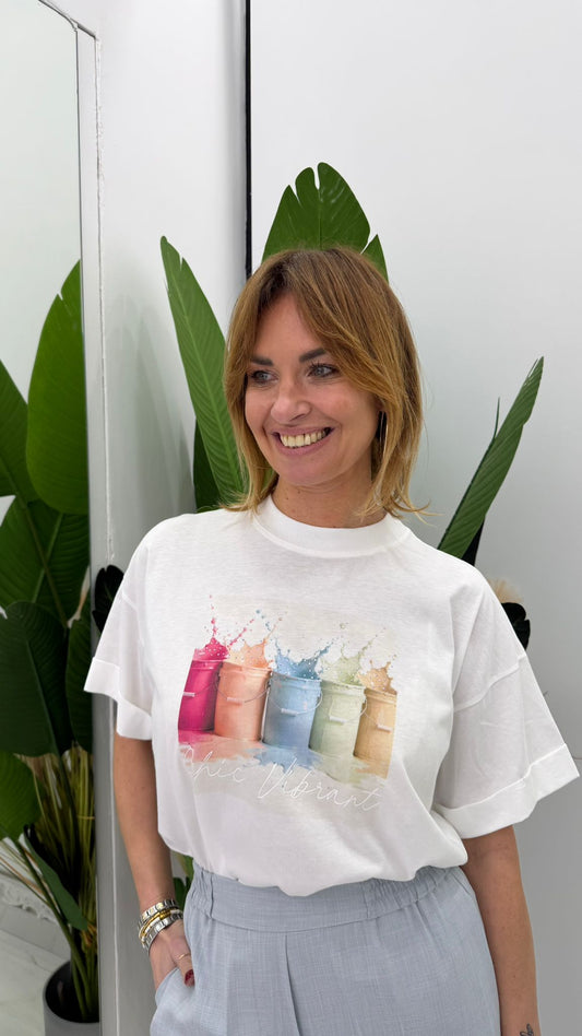 T-shirt girocollo stampa secchi pittura oversize