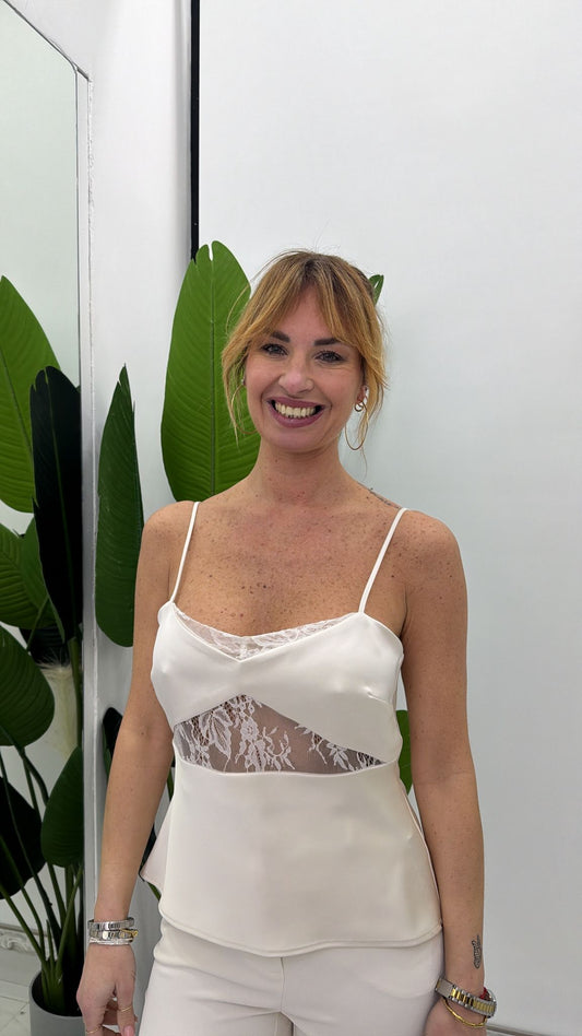 Top con spalline sottili e inserto in pizzo