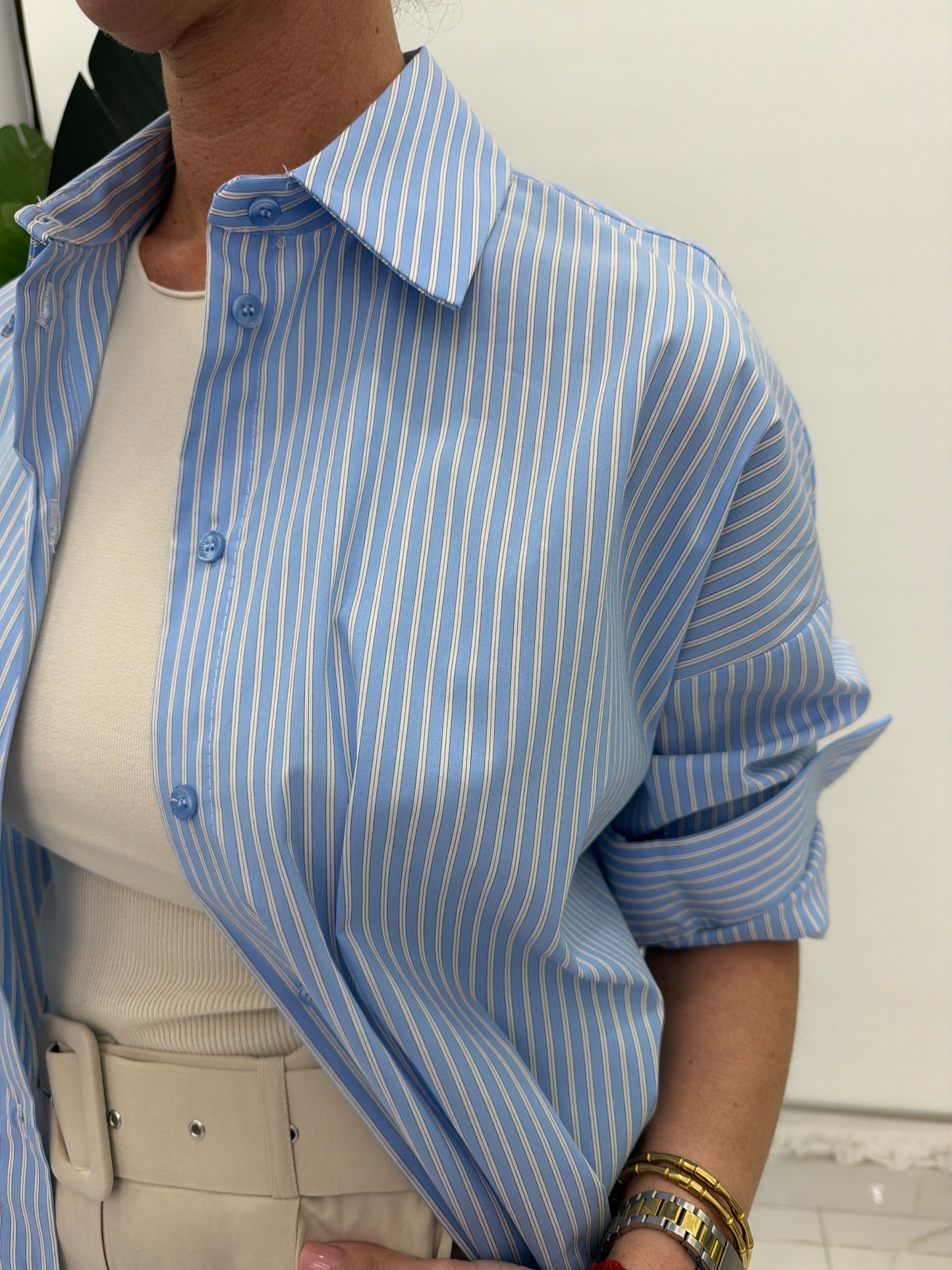 Camicia a righe fit morbido chiusura frontale bottoni