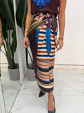Gonna lunga a righe multicolore con nodo laterale