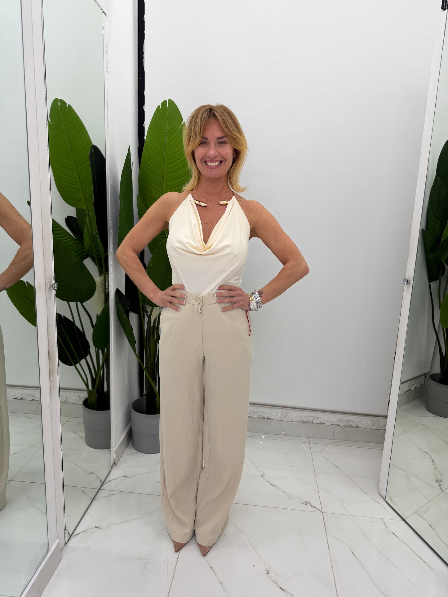 Pantaloni palazzo a vita alta con gamba ampia