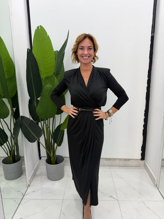 Abito midi drappeggiato con cintura sottile