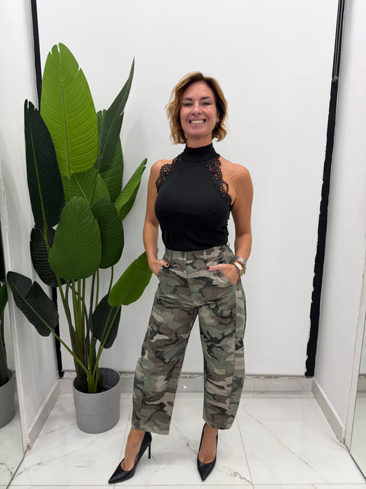 Imperial-Pantaloni cropped vita alta stampa mimetica