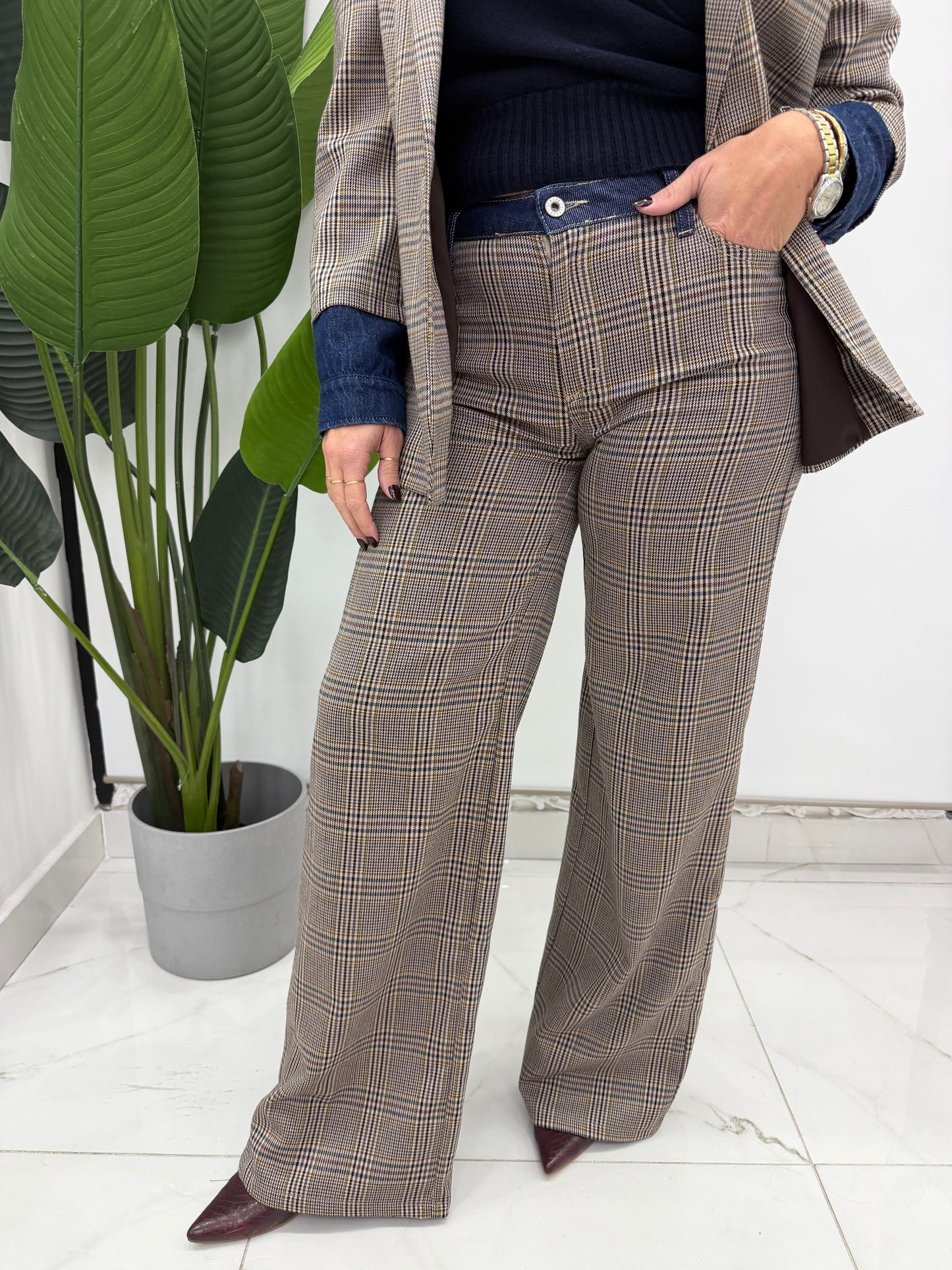 Please-Pantalone Quadretti Jeans