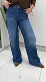 Jeans a gamba ampia vita alta con tasche applicate