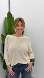 Maglione girocollo traforato vestibilità morbida