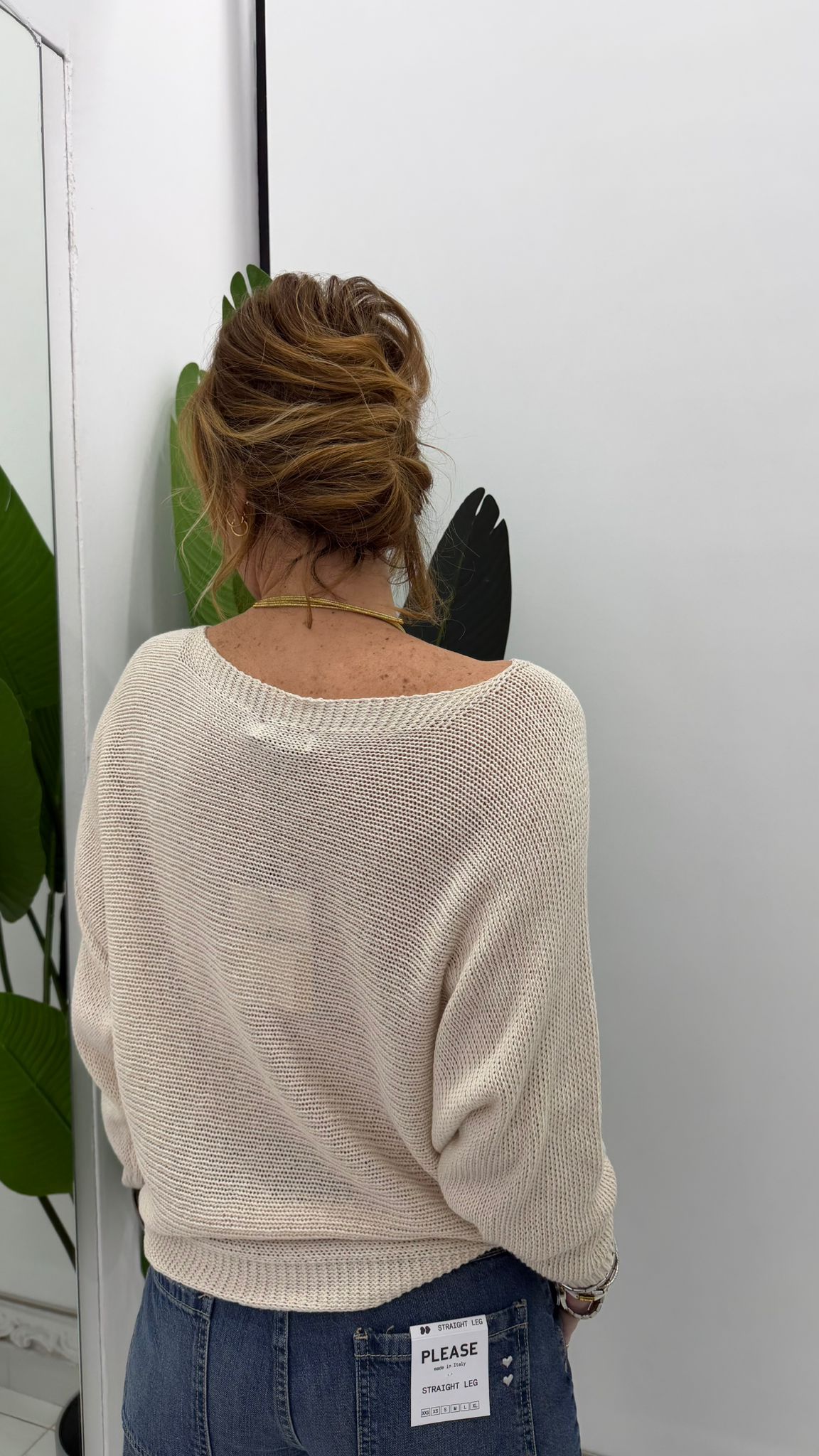Maglione girocollo traforato vestibilità morbida