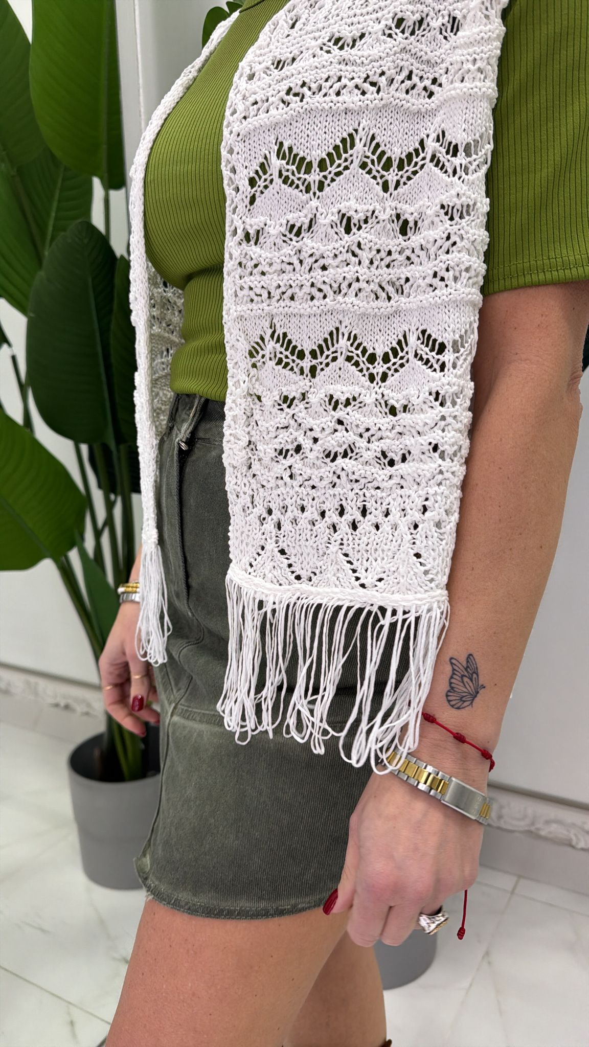 gilet fettuccia con frange