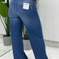 Jeans a gamba ampia vita alta con tasche applicate