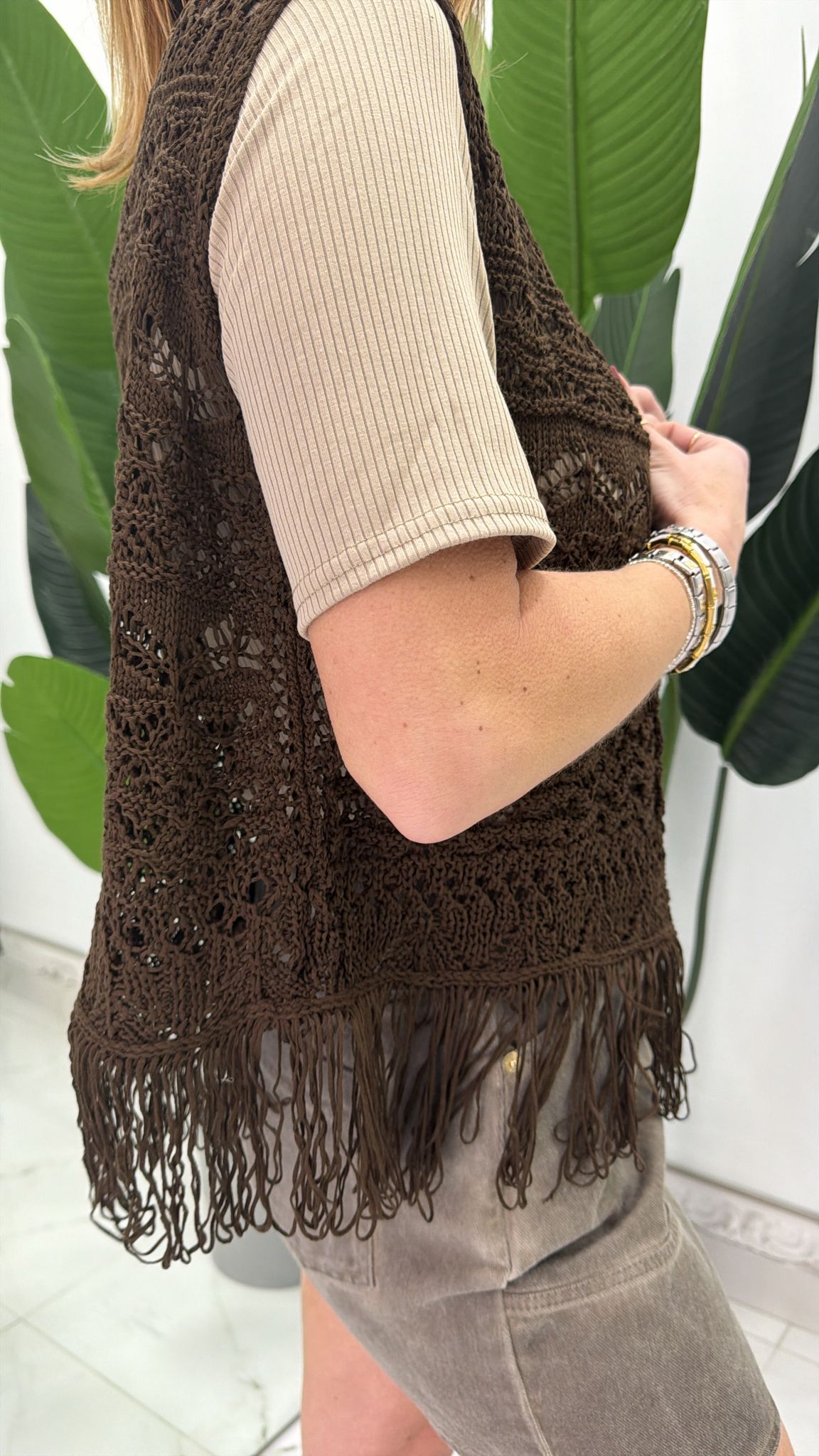 gilet fettuccia con frange